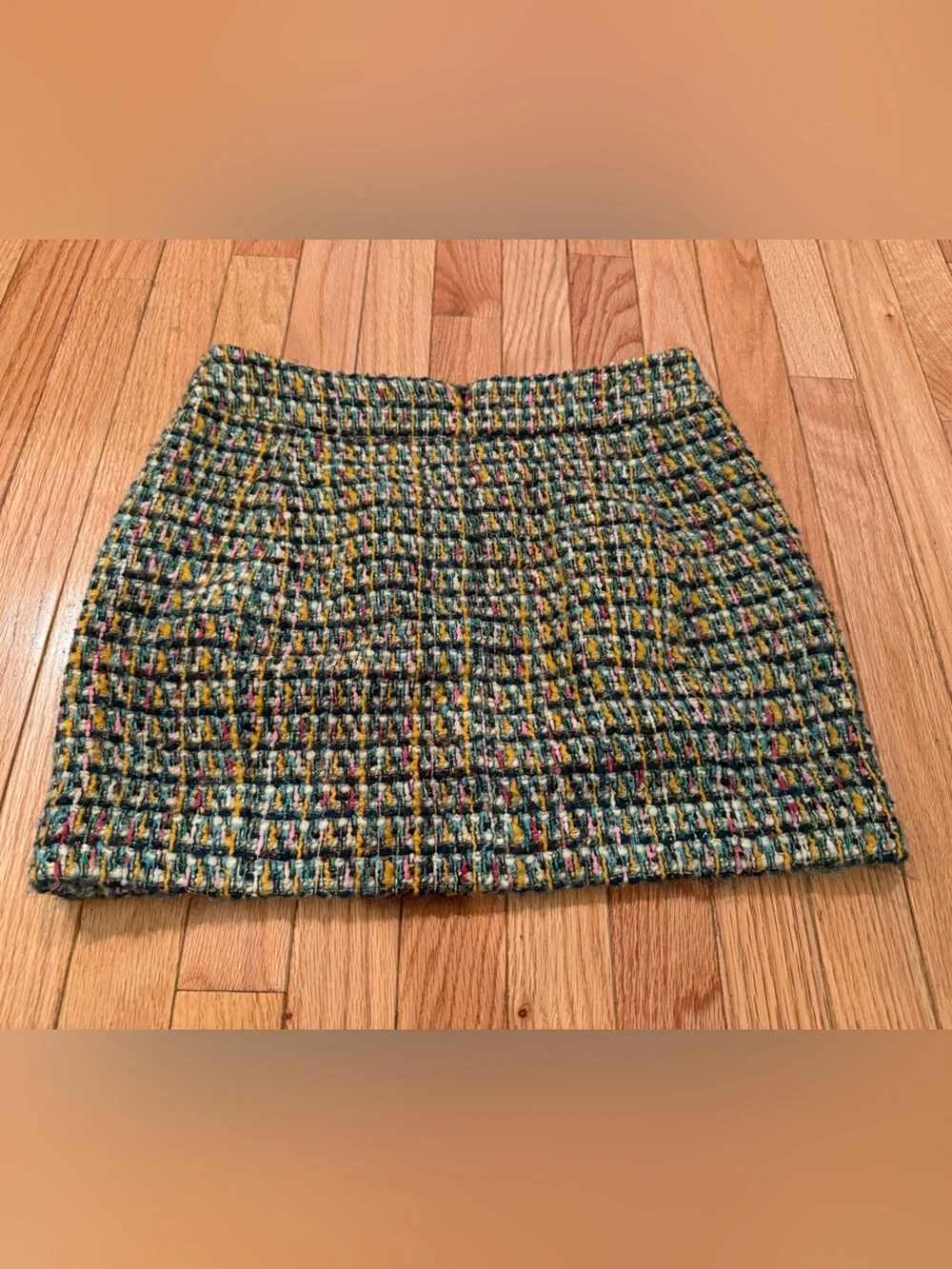 J. Crew women’s multicolor tweed virgin wool mini skirt  gold zipper detail